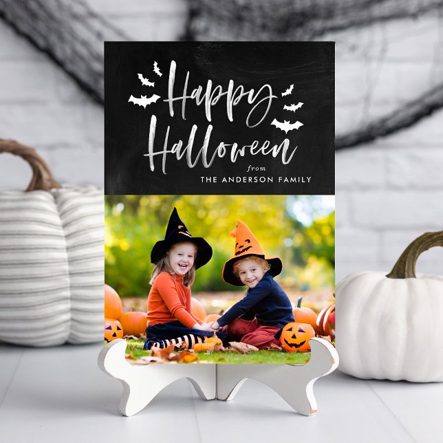 Modern Bats Happy Halloween Photo Card (Creator Uploaded)
