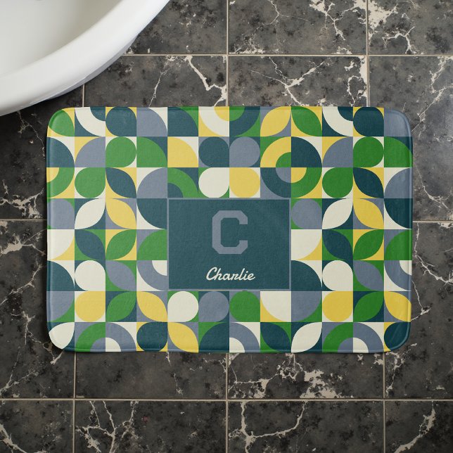 Modern Bauhaus Abstract Geometric Monogram Pattern Bath Mat (Creator Uploaded)