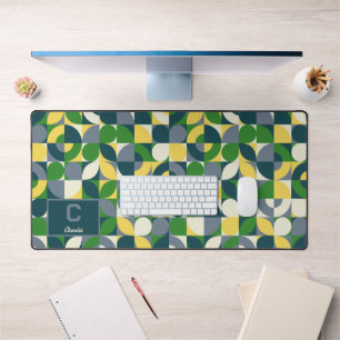 Modern Bauhaus Abstract Geometric Monogram Pattern Desk Mat