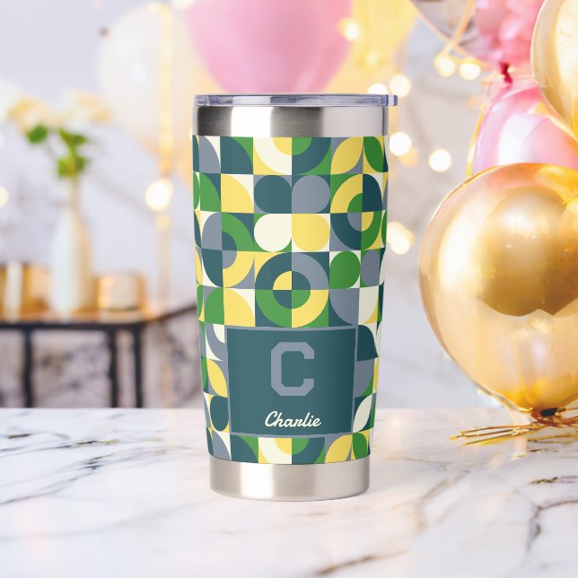Modern Bauhaus Abstract Geometric Monogram Pattern Insulated Tumbler (Bachelor Party)
