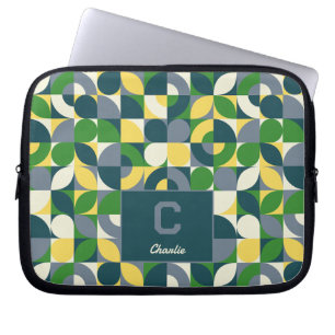 Modern Bauhaus Abstract Geometric Monogram Pattern Laptop Sleeve