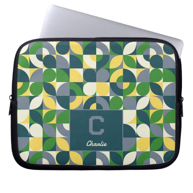 Modern Bauhaus Abstract Geometric Monogram Pattern Laptop Sleeve (Front)