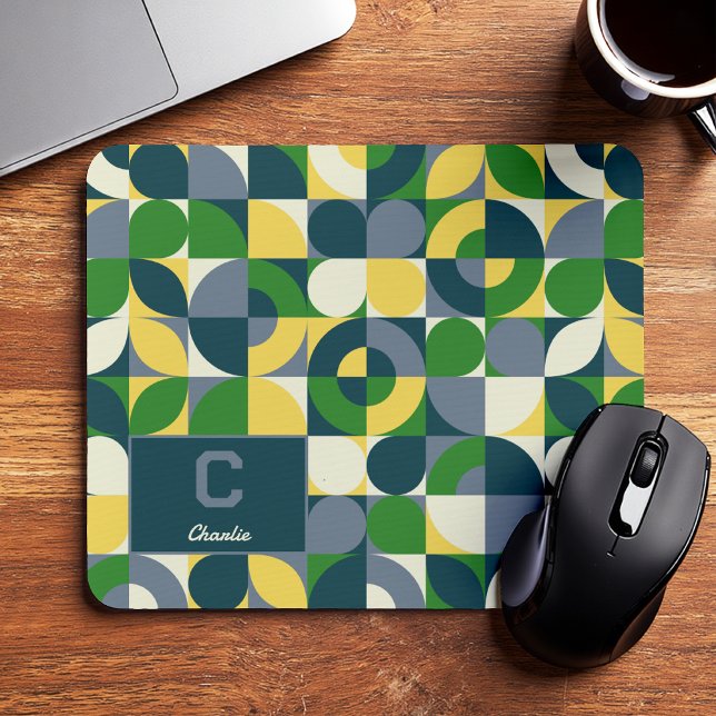 Modern Bauhaus Abstract Geometric Monogram Pattern Mouse Pad (Creator Uploaded)