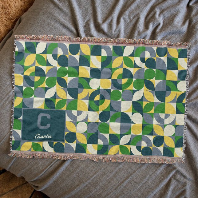 Modern Bauhaus Abstract Geometric Monogram Pattern Throw Blanket (Creator Uploaded)