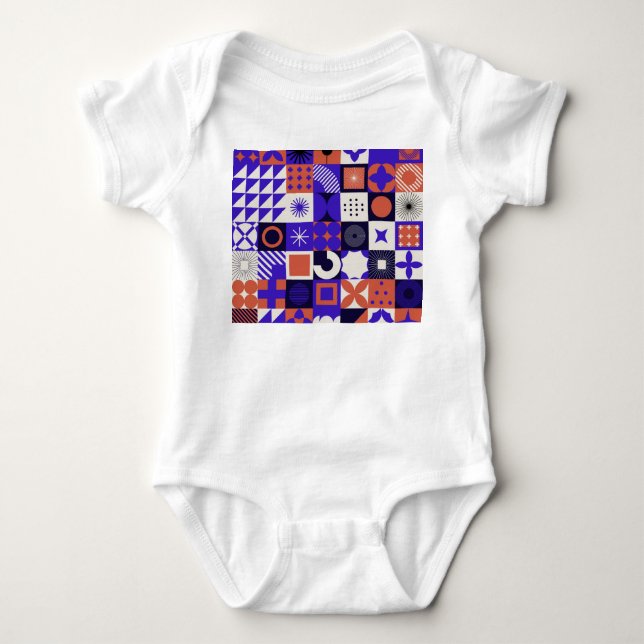 Modern Bauhaus: Bold Geometric Pattern. Baby Bodysuit (Front)