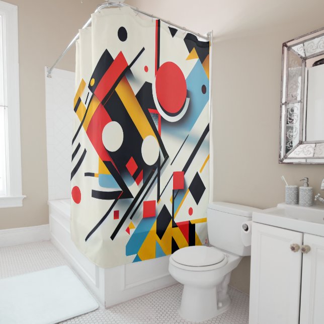 Modern Bauhaus Colourful Abstract Geometric Shapes Shower Curtain (In Situ)