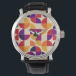 Modern Bauhaus Geometric Wrist Watch<br><div class="desc">Carry a piece of modern art on your wrist with this stunning geometric wristwatch. Featuring a dynamic abstract pattern inspired by Bauhaus and Mid-Century Modern aesthetics, the dial showcases a vibrant interplay of arcs and circles in a sophisticated palette of burgundy, ochre, and soft lilac. This unique timepiece is designed...</div>