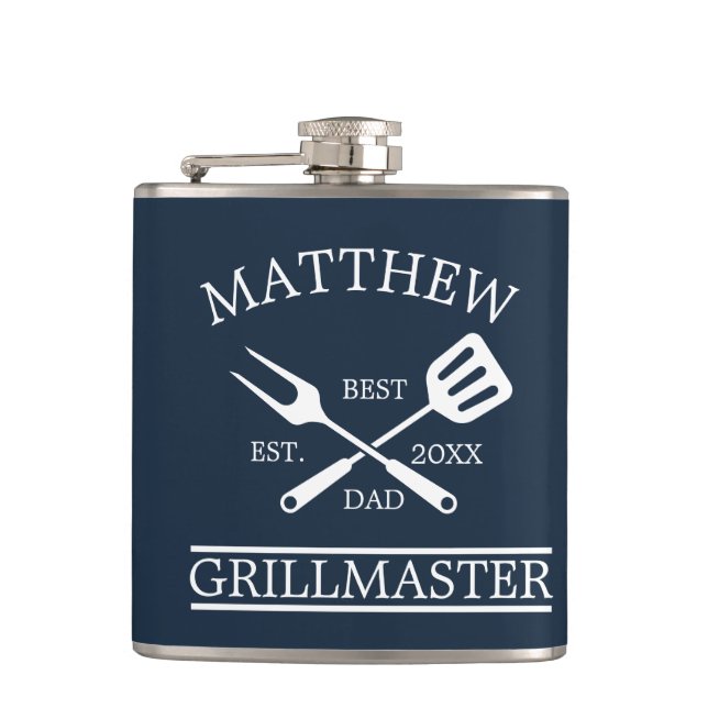 Modern BBQ Grill Master Fathers Day Gifts Hip Flask (Front)