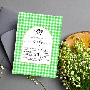 Modern BBQ picnic green baby shower Invitation