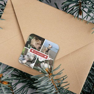 Modern Be Merry 4 Photos Square Sticker