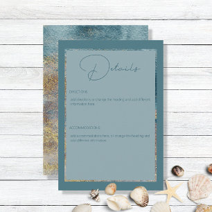 Modern Beach Abstract Teal & Gold Wedding Details Enclosure Card