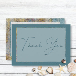 Modern Beach Abstract Teal & Gold Wedding Thank Yo Thank You Card