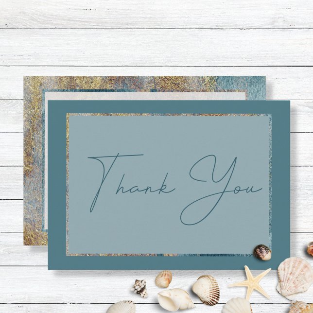 Modern Beach Abstract Teal & Gold Wedding Thank Yo Thank You Card (Creator Uploaded)