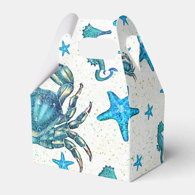 Modern Beach Blue Crab Starfish Seahorse Party Favour Box (Front Side)