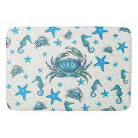 Modern Beach Blue Crab Starfish Seahorse Sparkle
