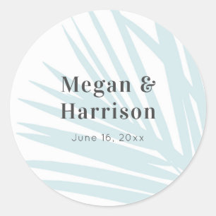 Modern Beach Blue Palm Wedding Label
