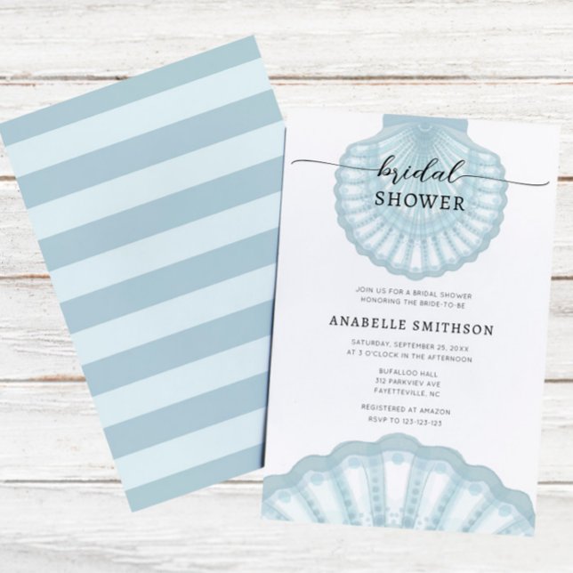 Modern Beach Blue Shell Bridal Shover Invitation (Creator Uploaded)