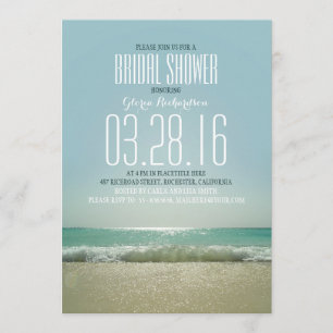 Modern beach bridal shower invitations with sea