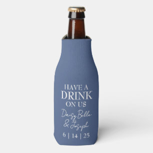 Modern Beach Coastal Watercolor Wedding Blue Bottle Cooler