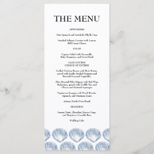 Modern Beach Coastal Watercolor Wedding Blue Menu