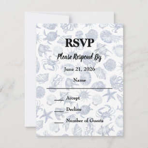 Modern Beach Coastal Watercolor Wedding Blue RSVP Card