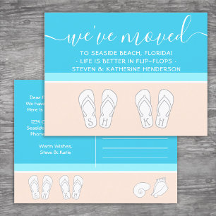 Modern Beach & Cute Flip Flops New Address Moving Announcement Postcard