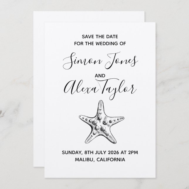 Modern Beach destination wedding save the date (Front/Back)