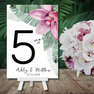 Modern Beach Floral Tropical Wedding Table Number