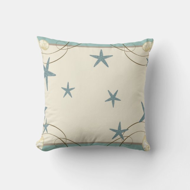 Modern Beach House Decor Starfish Sand Dollar Cushion (Front)