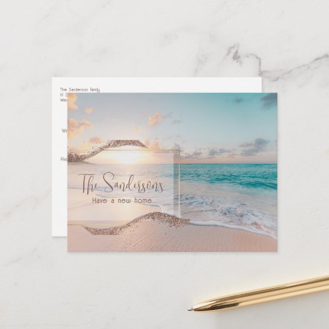 Modern Beach Moving Home Announcement Postcard (Front/Back In Situ)