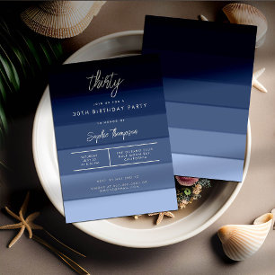 Modern Beach Nautical Navy Stripes 30th Birthday Invitation
