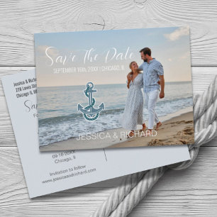 Modern Beach Nautical Wedding Photo Save The Date  Announcement Postcard