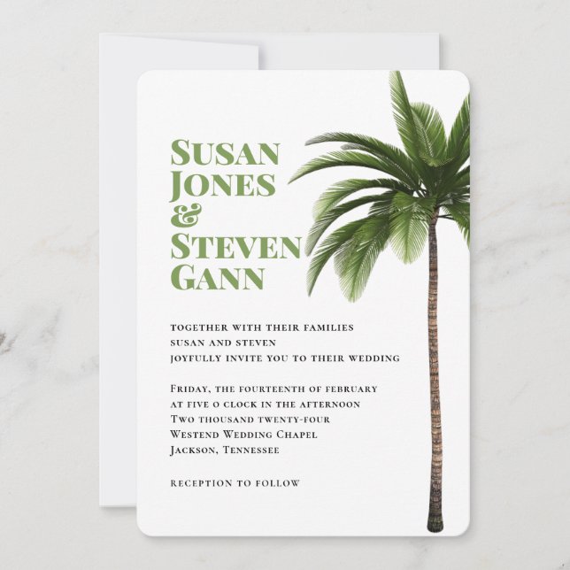 Modern Beach Palm Bold Typography Simple Wedding Invitation (Front)