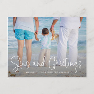 Modern Beach Photo Elegant Christmas Holiday Postcard