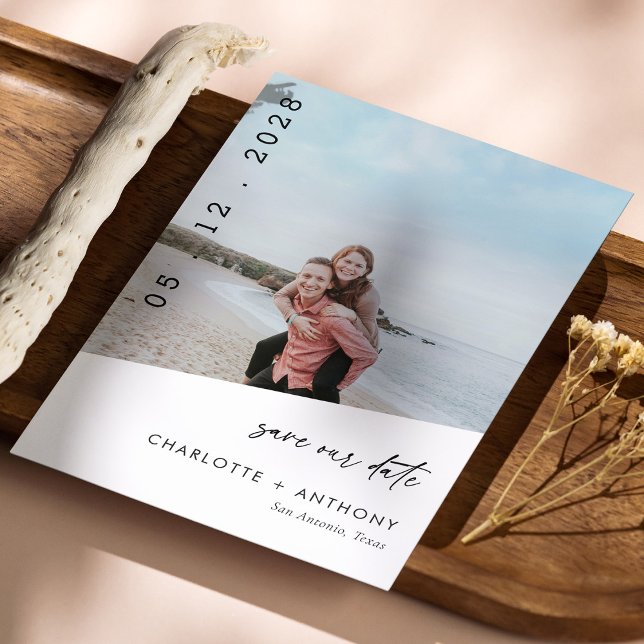 Modern Beach Photo Save The Date Card (Modern Beach Photo Save The Date Card)