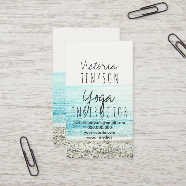 Modern beach photography yoga instructor business card (Front/Back In Situ)