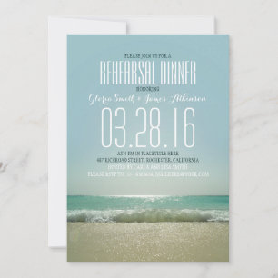 Modern beach rehearsal dinner invitations with sea
