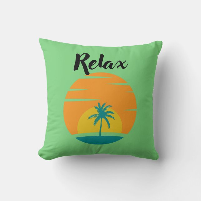 Modern Beach “RELAX” Pillow – 16x16 Green Dec (Front)