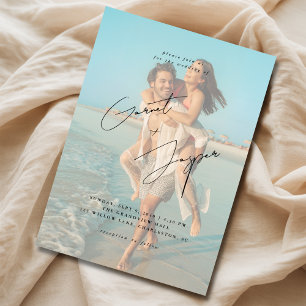 Modern Beach Romance Budget Overlay Photo Wedding  Invitation