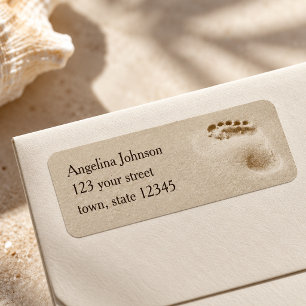 Modern Beach Sand Footprint Return Address Label
