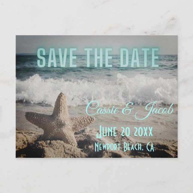 Modern Beach Scene Save the Date Postcard (Front)