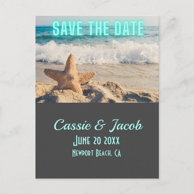Modern Beach Scene Save the Date Vertical Postcard (Front)