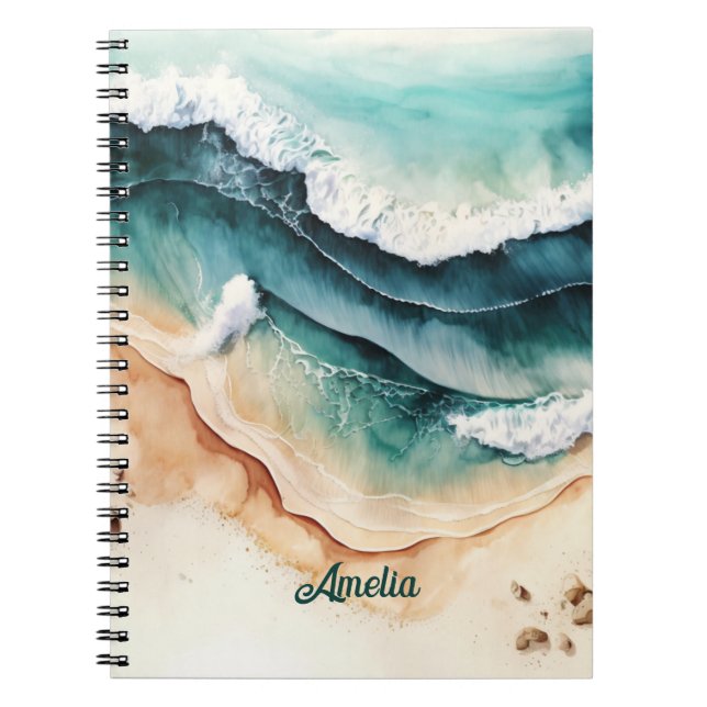 Modern Beach Sea Waves Seaside Sand Notebook (Front)