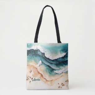 Modern Beach Sea Waves Seaside Sand Tote Bag