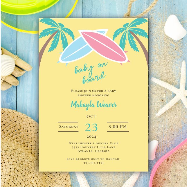 modern beach surf palm tree Baby on board Shower Invitation (Creator Uploaded)