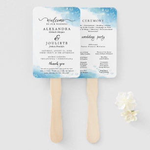 Modern BEACH   Teal Wedding Program Hand Fan