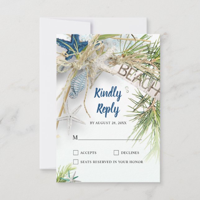 Modern Beach Theme Wedding RSVP Card (Front)