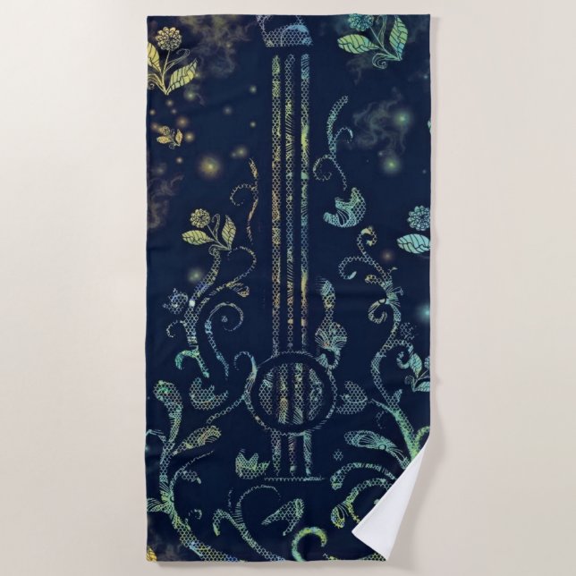 Modern Beach Towel with Flowers Guitar (Front)