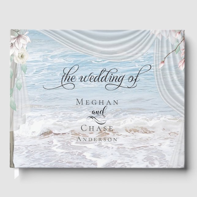 Modern Beach Waves Driftwood Arbor Guest Book (Front)