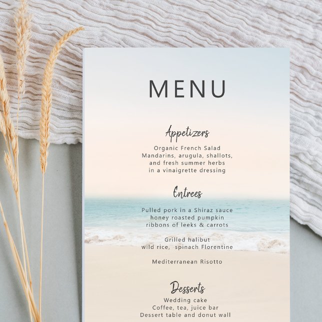 Modern Beach Wedding 3 Course Dinner Menu (Creator Uploaded)